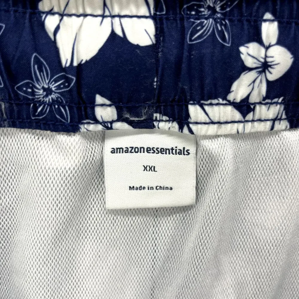 Amazon Essentials Board Swim Shorts Mens XXL Blue‎ White Floral Tropical Print